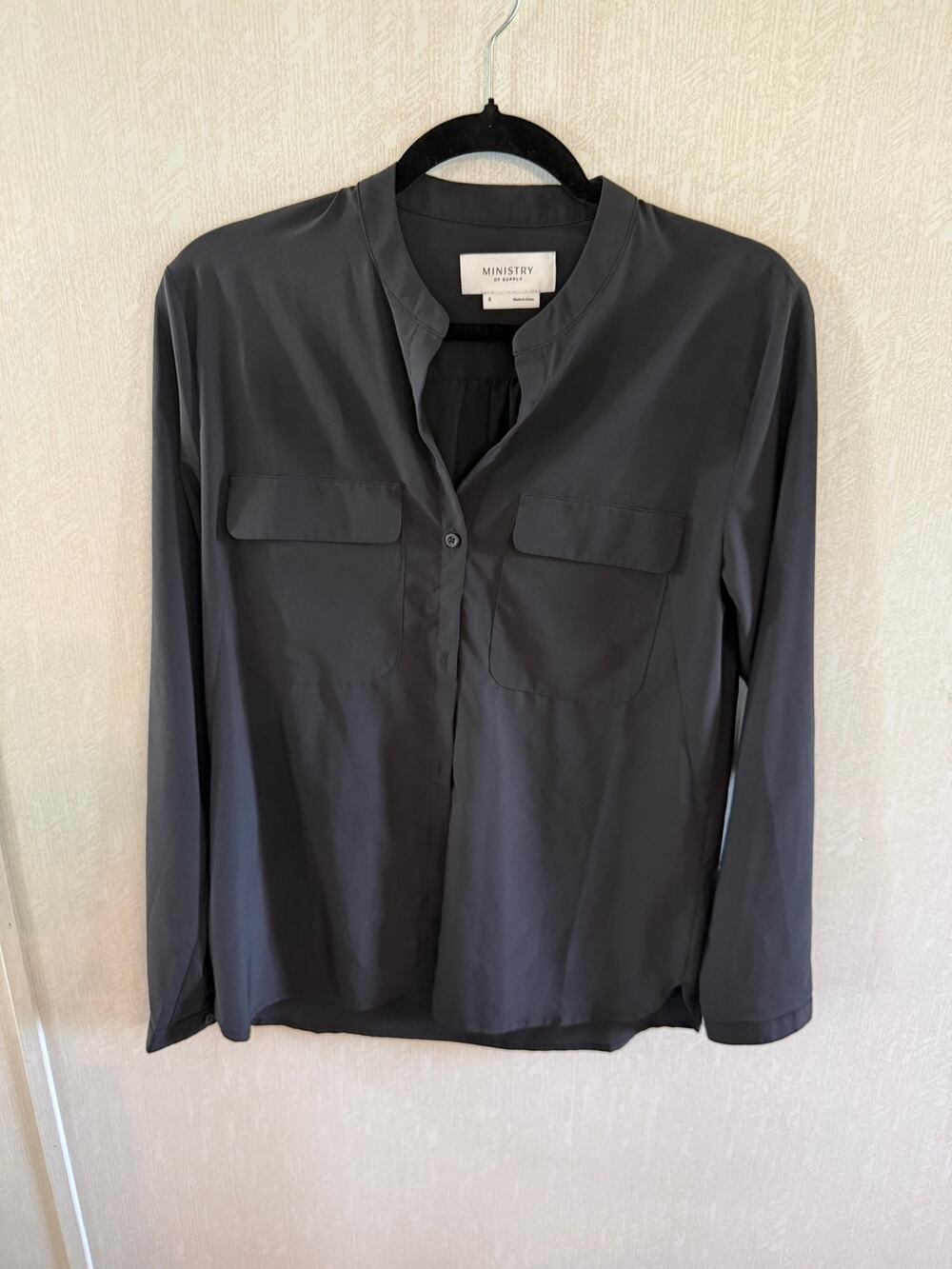 Ministry of Supply Black Long Sleeve Blouse Utility Shirt Size Small
